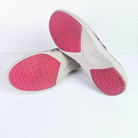 Dansko Women's Belle Slip On Blue Madras Plaid Arch Support Flats, 40 - Picture 7 of 9